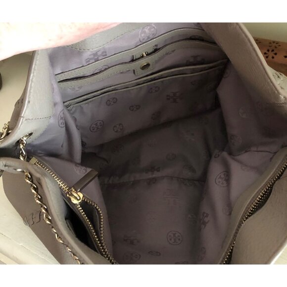 TORY BURCH Marion Chain Slouchy Tote Shoulder Bag Gray - Picture 12 of 15